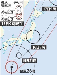 台風２６号、関東に上陸のおそれ 気象庁、警戒呼びかけ