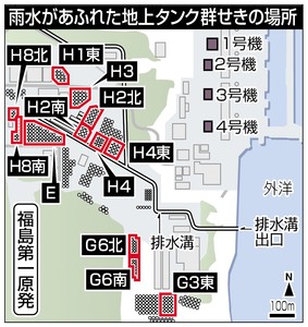 福島第一 堰の水１２カ所あふれる 汚染水、外洋流出濃厚