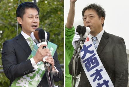 知事選告示 現新２氏雨中の舌戦