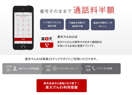 楽天グループ、スマホの通話料を半額にする「楽天でんわ」サービスを開始