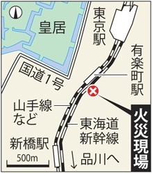 社会有楽町駅近くの線路脇で火災 延焼中