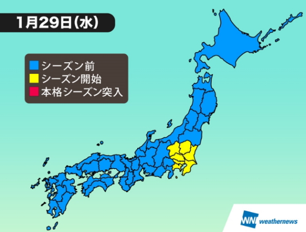 ウェザーニューズ、関東全域が「花粉シーズン」に突入と発表--昨年より約1週間早く