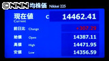 日経平均３０７円高、終値１万４４６２円