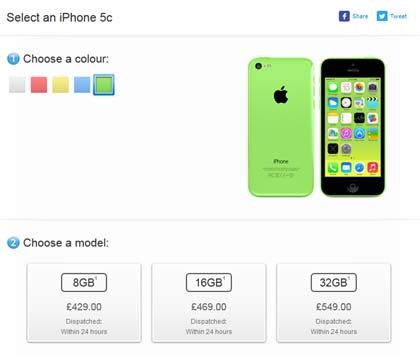 英Apple StoreでiPhone 5c 8GBモデルが販売スタート