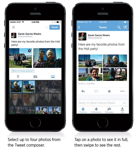 Twitter公式アプリ、同時に4枚まで写真投稿可能に 人へのタグ付け機能も