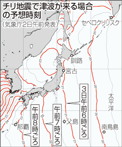 日本への津波、調査中＝到達の場合は明朝－気象庁