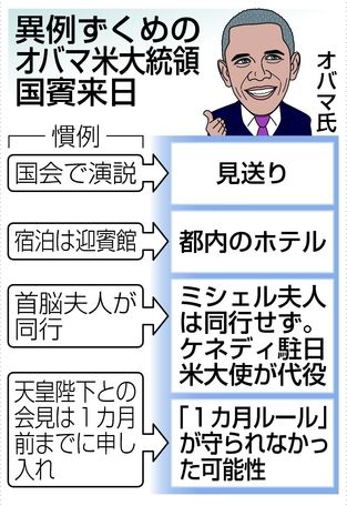 オバマ大統領、今夜到着 ２４日に首相と会談