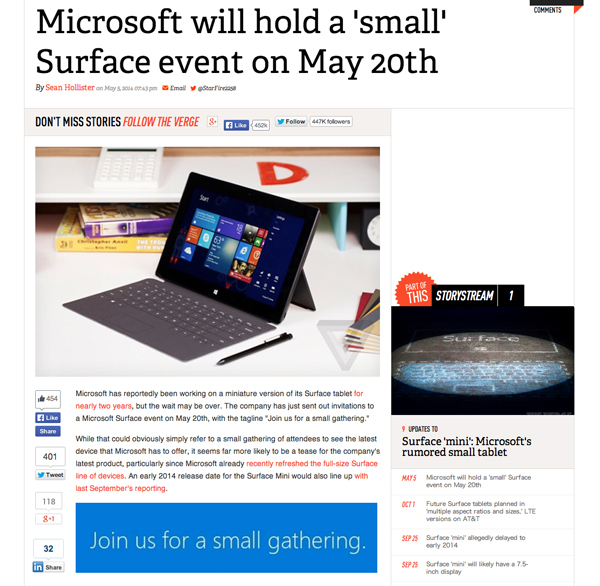 噂のSurface mini登場? - 米MSが5月20日にNYでイベント開催