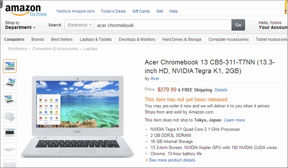 Acer、NVIDIA Tegra K1搭載の「Chromebook 13」発表、13型で最大13時間駆動