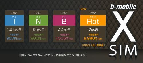 日本通信、「b-mobile X SIM」に7GB/月額2980円の新プラン