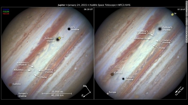 ４大衛星、３個同時に撮影＝木星で珍しい画像－ハッブル