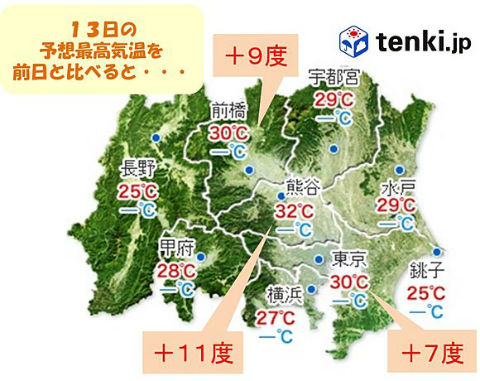 天気:広い範囲で気温上昇 関東では真夏日に