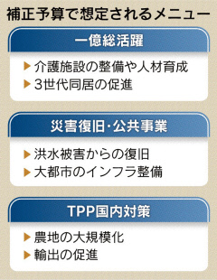 15年度補正予算案:3兆円超 TPP対策盛る 政府調整