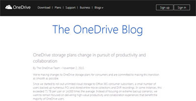 米Microsoft、クラウドストレージ「OneDrive」での提供プランの変更を発表