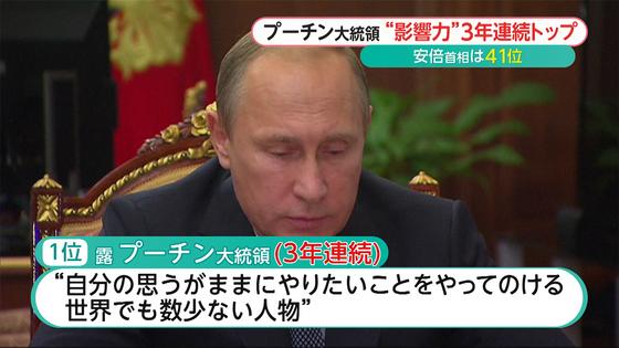 プーチン「世界で最も影響力ある人物」３年連続１位…朴大統領は？