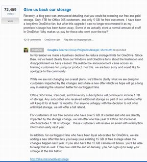 Microsoft、OneDriveの無料アカウントの容量15GBを持続可能に