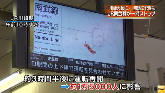 南武線が立ち往生、車内に1時間20分閉じ込め 2016年01月02日 18時35分