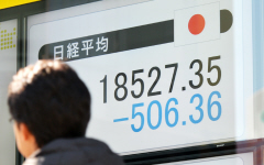 日経平均前引け、492円安の1万8541円 中国株急落で一時500円安