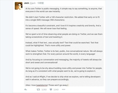 Twitter、140文字制限撤廃で1万文字まで拡大を計画か - 創業者がコメント
