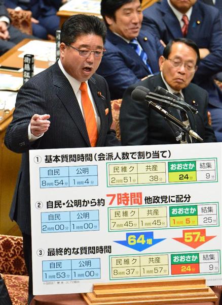 おおさか維新、質問時間短縮は「民主のいじめ」 2016年01月13日 07時57分
