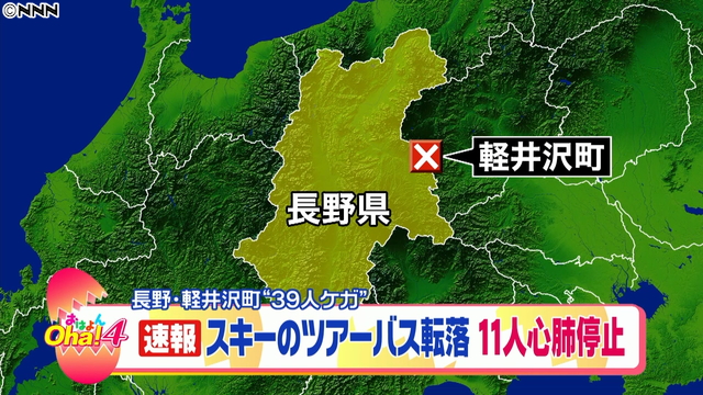 スキーバスが崖から転落、１１人死亡２８人けが 軽井沢