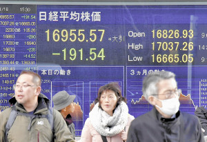 日経平均終値1万7000円割れ、3か月半ぶり 2016年01月18日 20時59分
