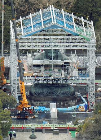 鎌倉大仏:55年ぶり 保存修理工事準備が整う