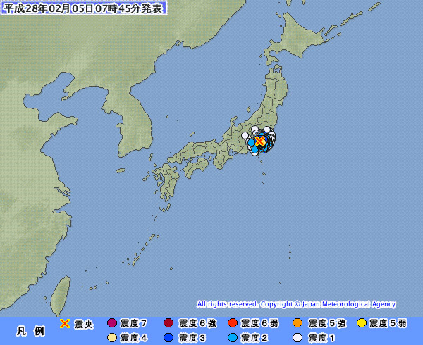 神奈川東部で震度４、東京２３区で震度３