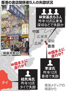 消息不明の書店長ら３人の拘束、中国当局が認める