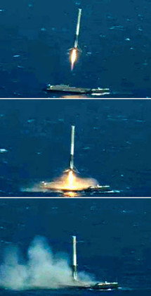 米スペースＸ社のロケット 洋上着陸にも成功、機体再利用近づく