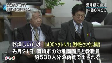 暫定規制値３倍シイタケ給食に 愛知の幼稚園