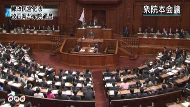 自民４人造反 郵政改正法案衆院通過