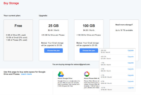 オンラインストレージ「Google Drive」の最大容量は16TB