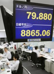 東京株、８９００円割れ＝欧米株安、円高で