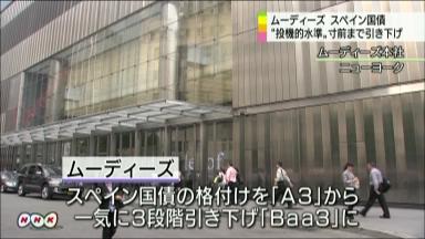 ムーディーズがスペインを3段階格下げ、銀行救済で財政悪化へ