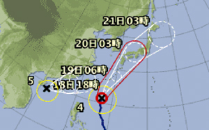 台風４号、１９日夕～２０日朝に列島上陸の恐れ