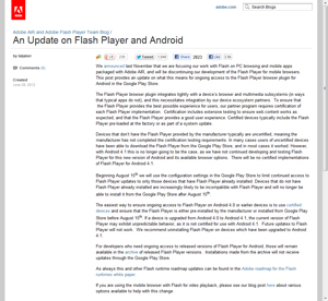 Adobe、Flash Playerは「Android 4.1」非対応、動作保証なし